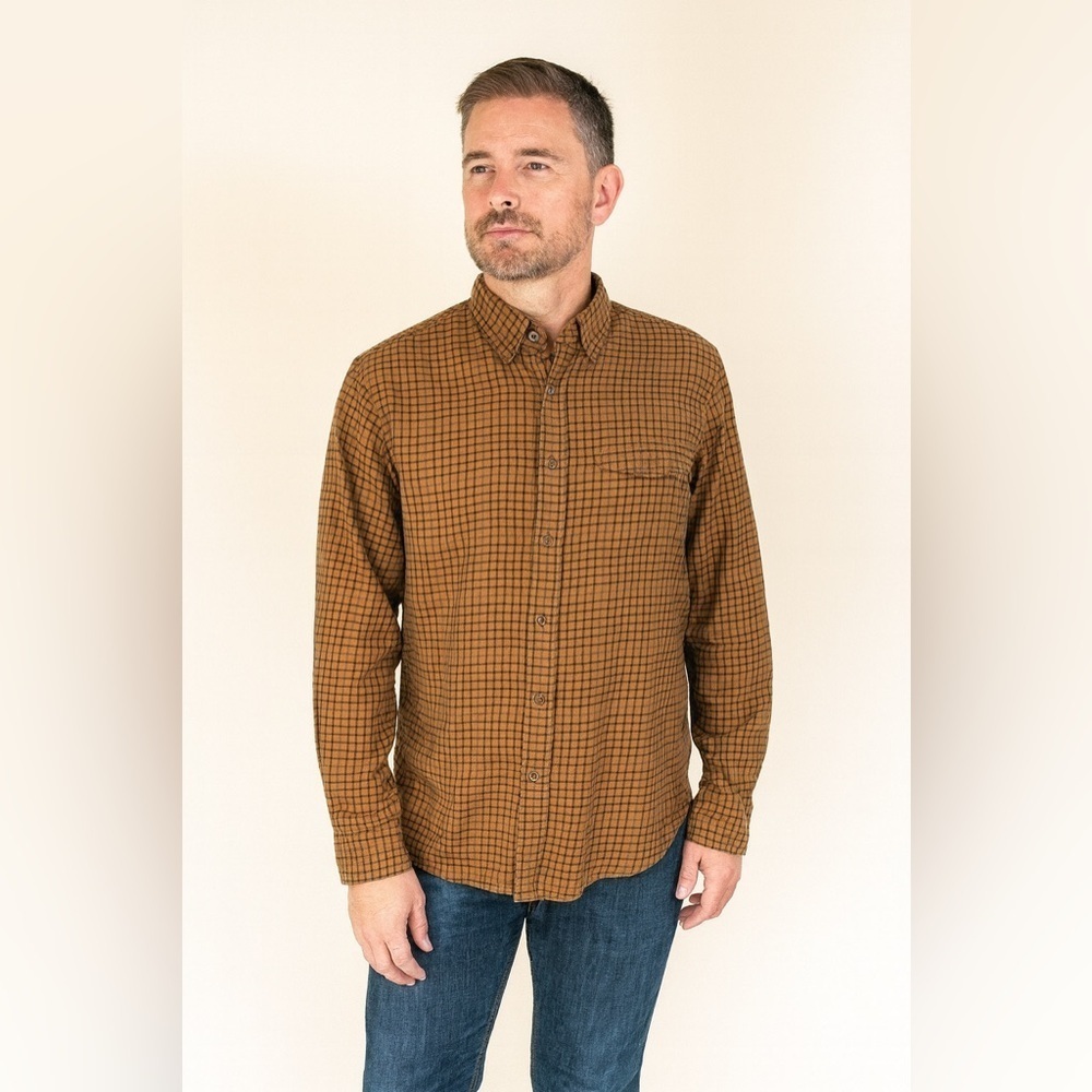 J.Crew Slim Fit Brown Plaid Shirt Size M Wool Cotton‎ Blend Re-Imagined